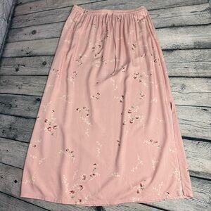 Vintage 90s Y2K Radcliffe Pink Floral Cottagecore Side Slit Midi Skirt Sz Medium